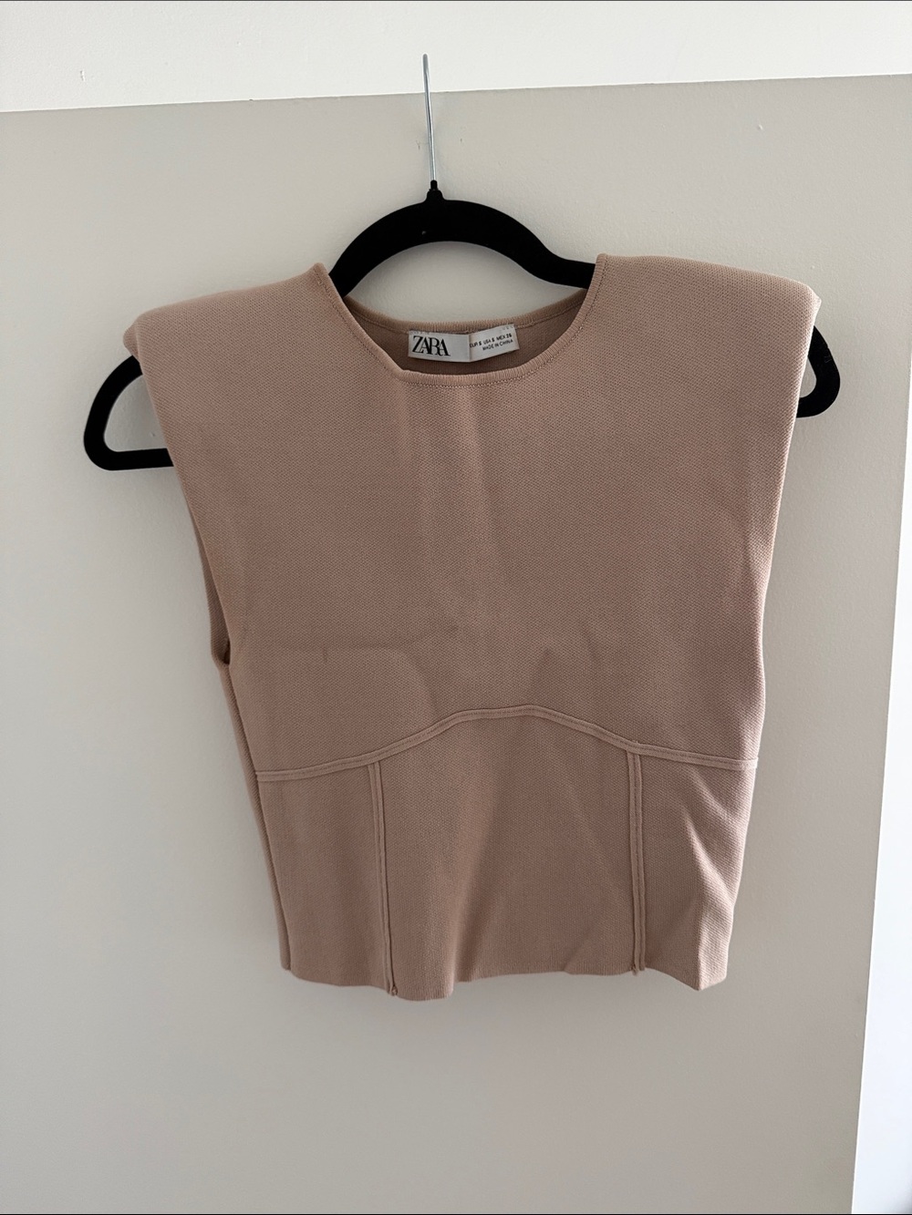 Zara Padded Shoulder Knit Tank in Beige Blush